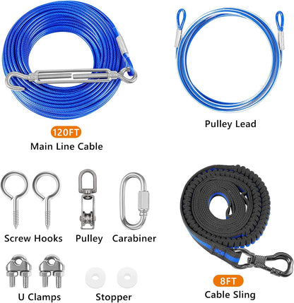 XiaZ Dog Runner Cable Dog Run Trolley Tie Out Cable Dog Chains for Outside Yard Camping Up to 250 Pound, 20 Feet