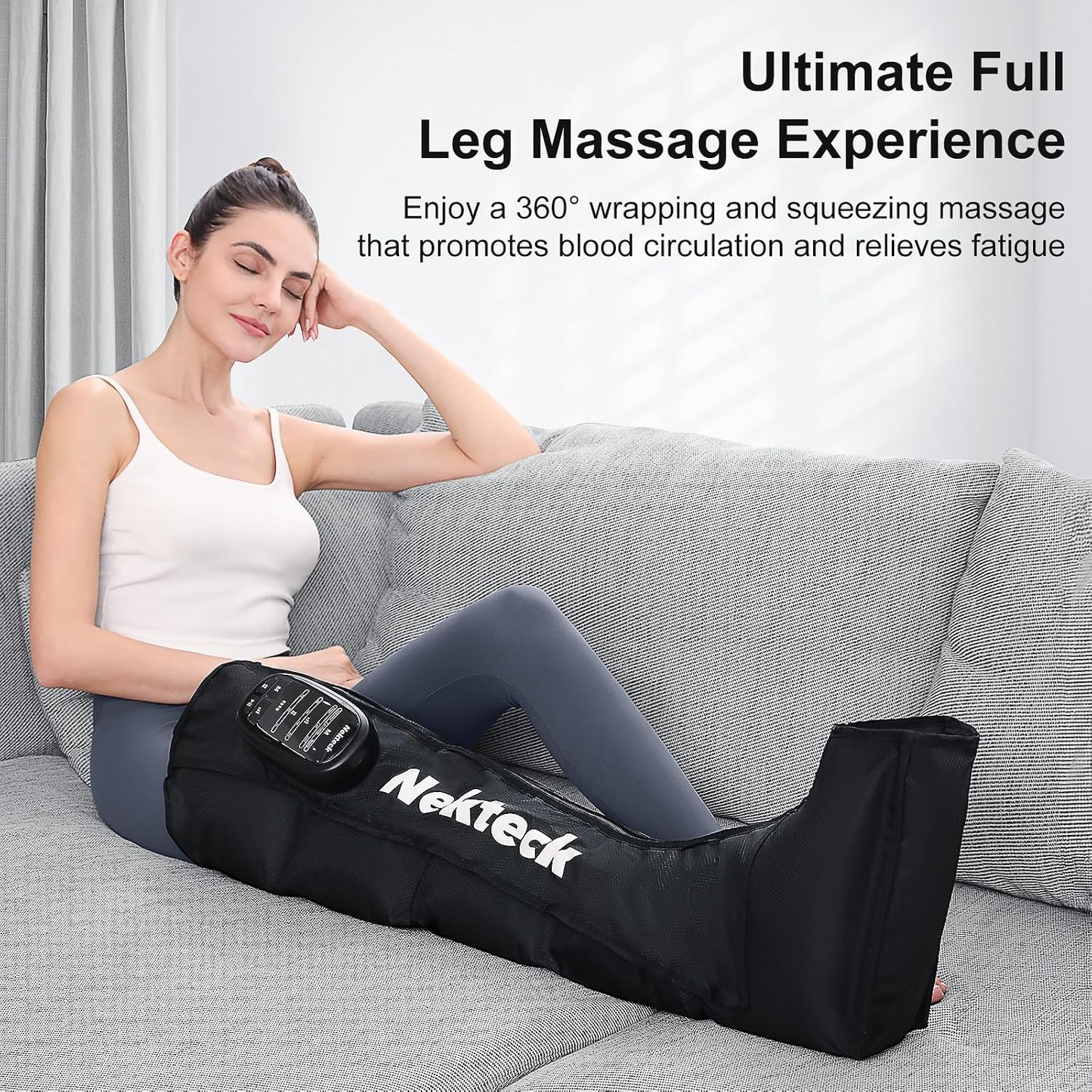 Nekteck Cordless Leg Compression Massager, Air Compression Massage Tools for Circulation and Pain Relief, Rechargeable Portable Full Leg Boots, Gifts for Mom Dad Men Women, Single Unit