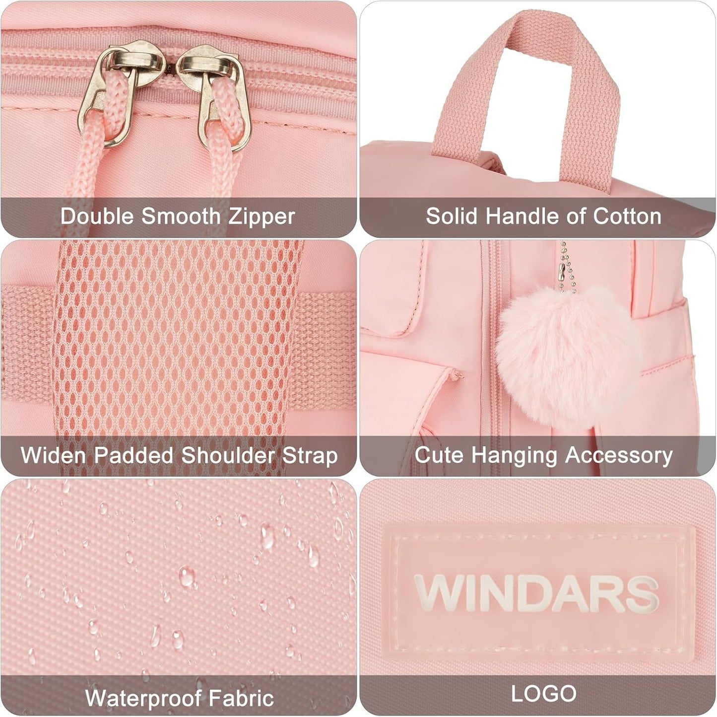 WINDARS Backpacks for Girls, 15.6 Inch School Bag Cute Waterproof laptop Bookbag Large College Backpack for Teen Women Students Anti Theft Travel Daypack Black