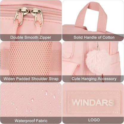 WINDARS Backpacks for Girls, 15.6 Inch School Bag Cute Waterproof laptop Bookbag Large College Backpack for Teen Women Students Anti Theft Travel Daypack Black