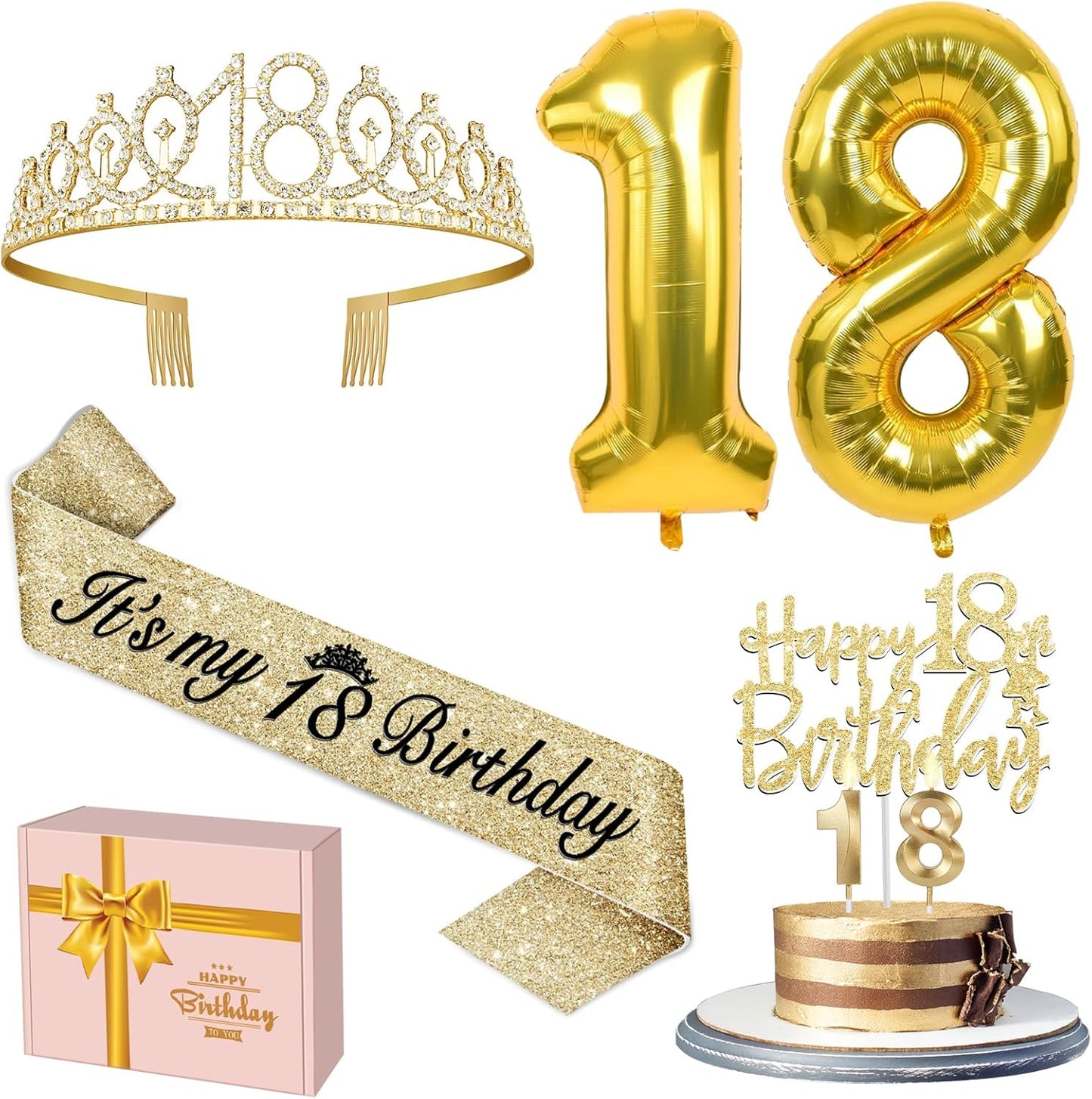 65th Birthday Decorations for Women, Including 65th Birthday Sash and Crown, Cake Topper and Candles, Number Balloons Rose Gold, 65 Year Old Gifts for Women