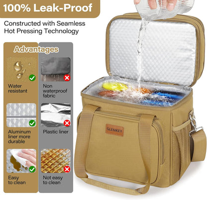 Expandable Large Lunch Bag, Double Deck Insulated Lunch Box Leakproof Durable Soft Cooler Bag for Men Women Adults Work Construction Beach Picnic Daytrip,16L,Black, GLENKEY