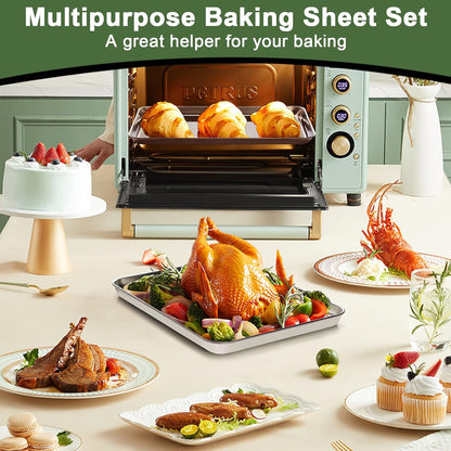 EWFEN Baking Set: Stainless Steel & Silicone Mat Set, 3 Sizes (13x18, 12x17, 9x13 inches), Multi-size Set with Versatile Use