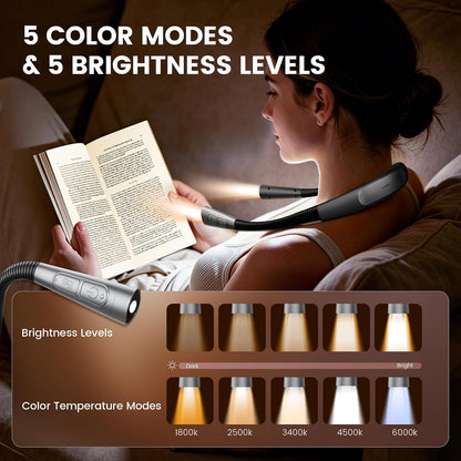 Glocusent Upgraded Neck Light,100Hrs Slimmer Reading Light for Books in Bed | 5 Color & 5 Brightness Book Light,Rechargeable Reading light Perfect for Crocheting,Knitting Repairing,Book Lovers,Christmas
