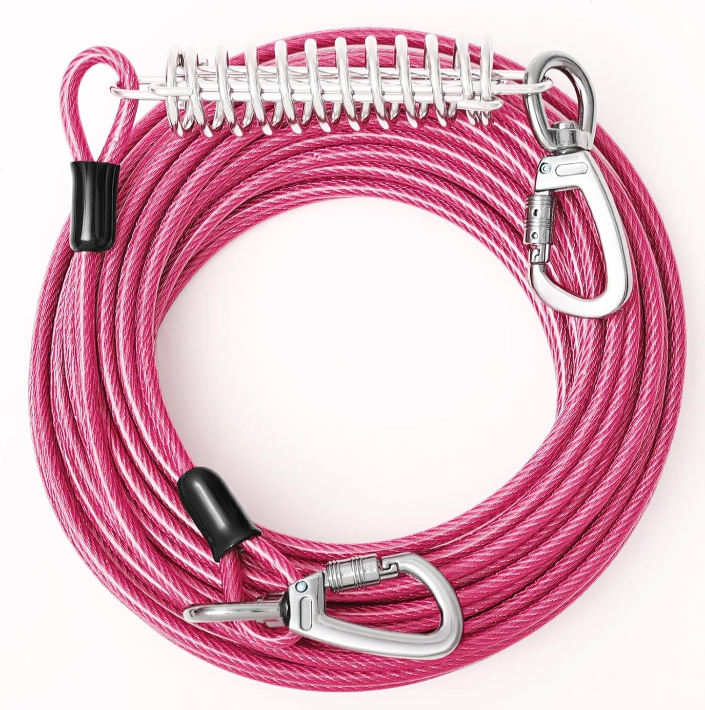 VST Dog Tie Out Cable 50FT-600LBS Break Strength,Heavy Duty Dog Leads for Yard with Shock Absorbing Spring & Lockable Hook,Outside Long Leash Cable,Chew Proof Dog Line for Small Medium Large Dogs