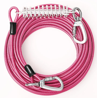 VST Dog Tie Out Cable 50FT-600LBS Break Strength,Heavy Duty Dog Leads for Yard with Shock Absorbing Spring & Lockable Hook,Outside Long Leash Cable,Chew Proof Dog Line for Small Medium Large Dogs