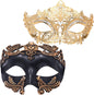 MYSEUNI Masquerade Mask for Couple - Roman Greek Man Mask & Venetian Metal Women Mask for Masquerade Ball Mardi Gras