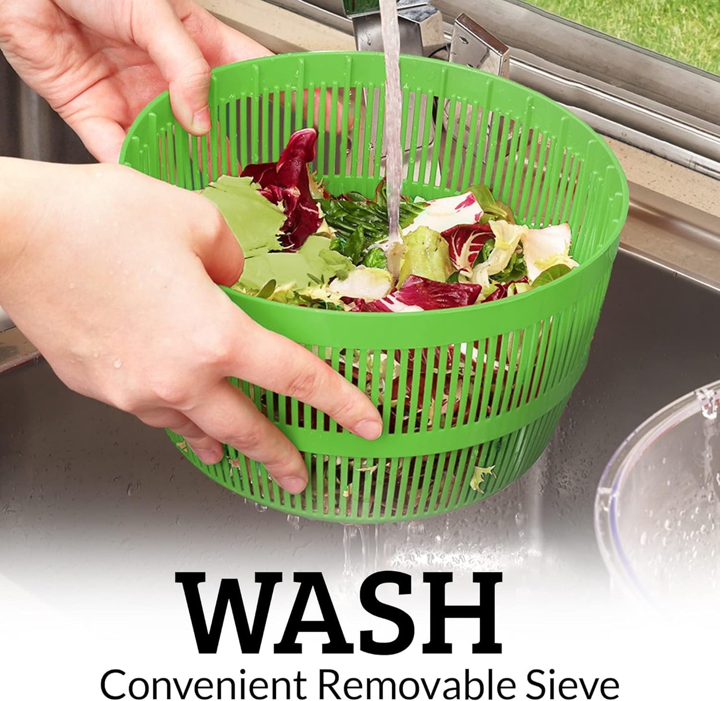 Zulay Kitchen Salad Spinner Large 5L Capacity - Manual Lettuce Spinner with Secure Lid Lock & Rotary Handle - Easy to Use Salad Spinners with Bowl, Colander & Built-in Draining System (Green)