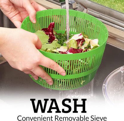 Zulay Kitchen Salad Spinner Large 5L Capacity - Manual Lettuce Spinner with Secure Lid Lock & Rotary Handle - Easy to Use Salad Spinners with Bowl, Colander & Built-in Draining System (Green)