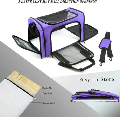 NextFri Soft Sided Carrier for Cats Dogs,TSA Airline Approved Collapsible Travel Pet Carrier (Magenta, Medium)