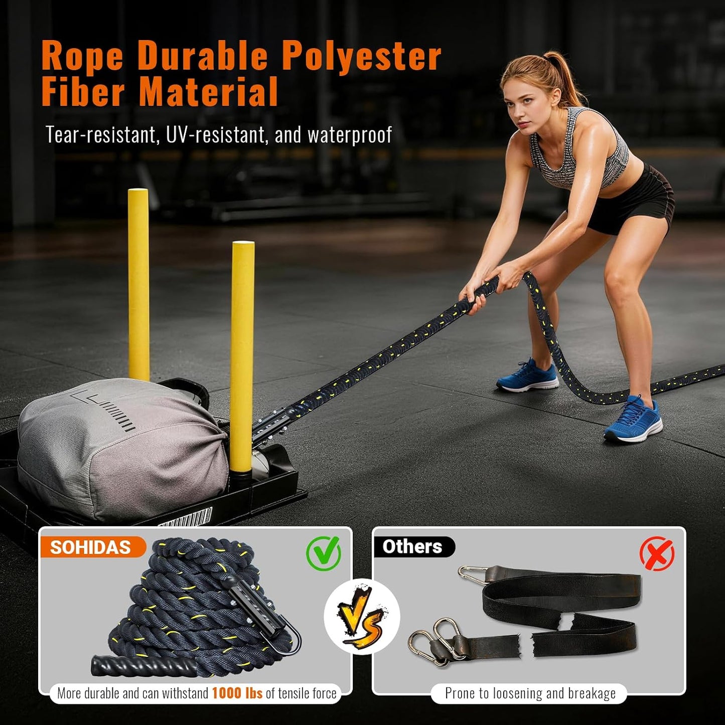 Weight Sled Rope Workout Sled Pulling Rope Sled Push Gym Equipment Rope for Weight Sleds for Training, Tire Pulling Workout Fitness Resistance, Football Exercise Equipment for Men & Women