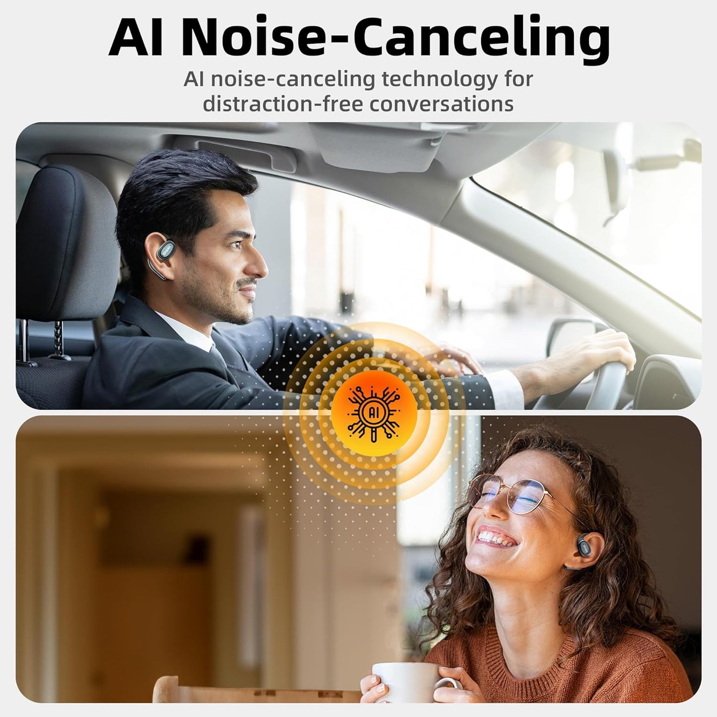 Oraolo Open Ear Headphones, Bluetooth 5.4 Wireless Earbuds with 16.2mm Large Driver, Open Ear Earbuds with AI Noise-Canceling, 32H Playtime, Water-Resistant Headphones for Outdoor (Black)