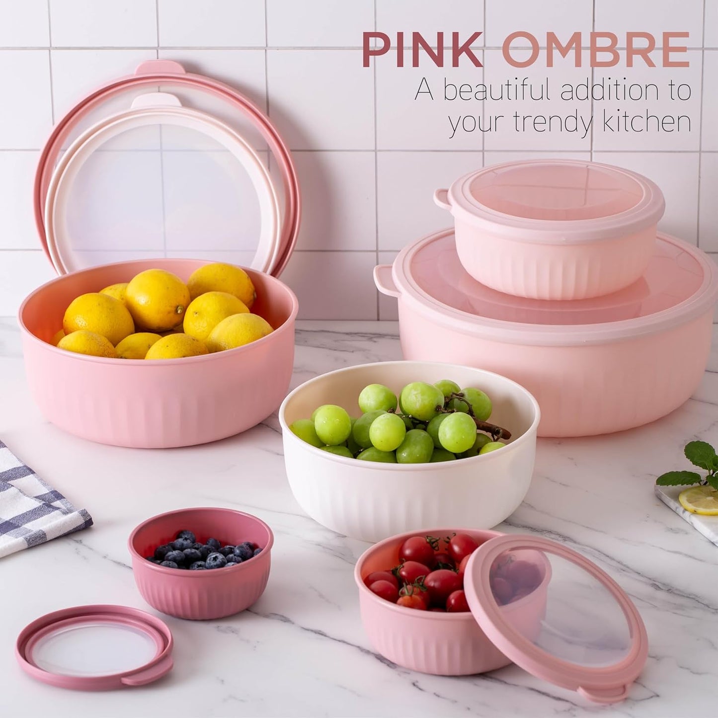 COOK WITH COLOR Prep Bowls with Lids- 8 Piece Nesting Plastic Small Mixing Bowl Set with Lids (Teal Ombre)