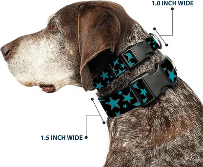 Buckle-Down PC-W21909-M Dog Collar Plastic Clip Buckle, 1"x11"-17", Star Black/White