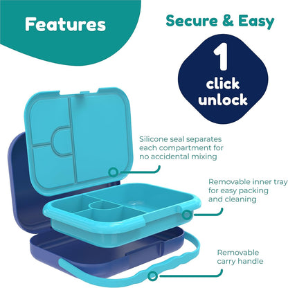BOZ Kids Bento Lunch Box - 4 Compartment Kids Lunch Containers for Ages 3 to 7 - Leak Proof, Dishwasher Safe