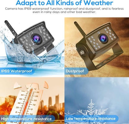 RV Wireless Backup Camera Podofo 7 inch Monitor AHD Waterproof Night Vision Trailer Rear View Camera DVR Dash Split Screen 4 Channels for Travel Trailer Truck Camper Bus Van Pickup with 32G Card