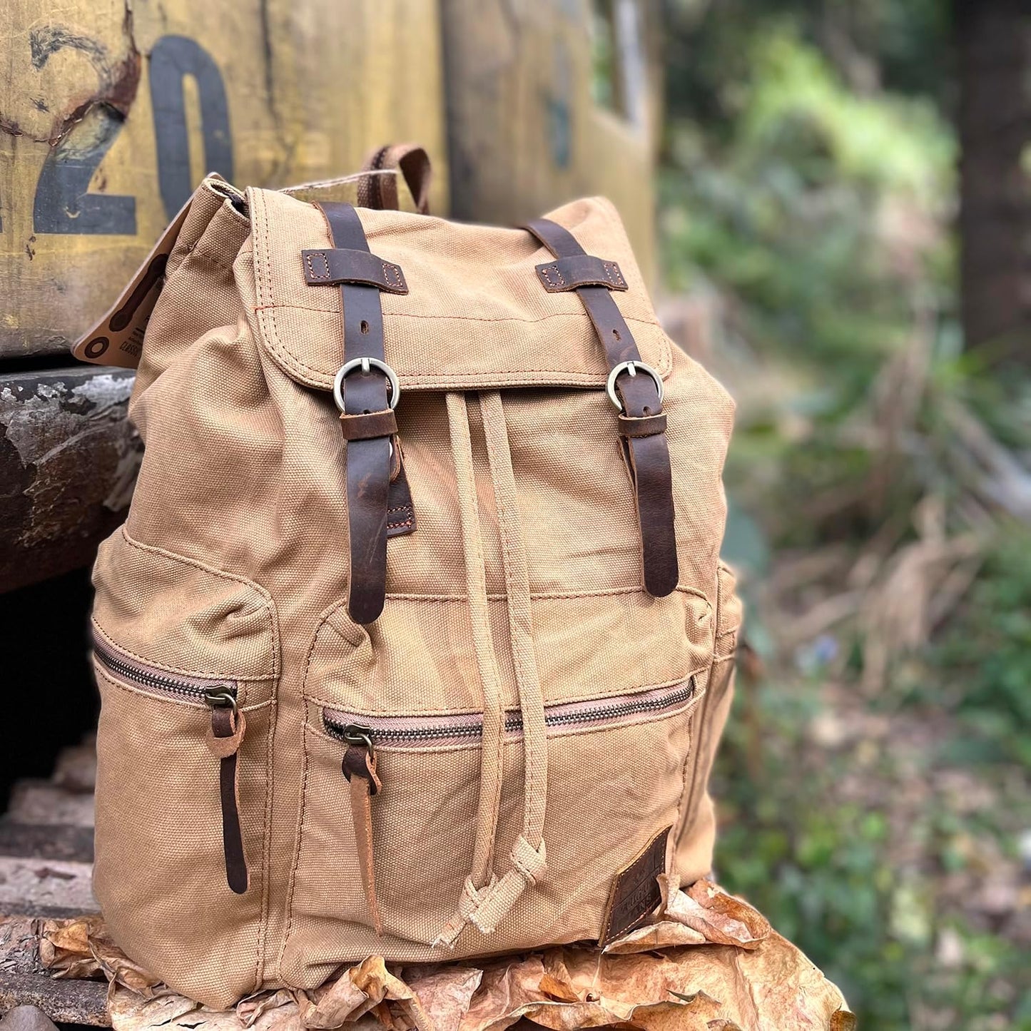 AUGUR Canvas Backpack,17 inch Laptop Backpack Vintage Canvas Leather Backpacks Casual School College Bag Pack Bookbag Hiking Travel Rucksack Daypack (L-Coffee)