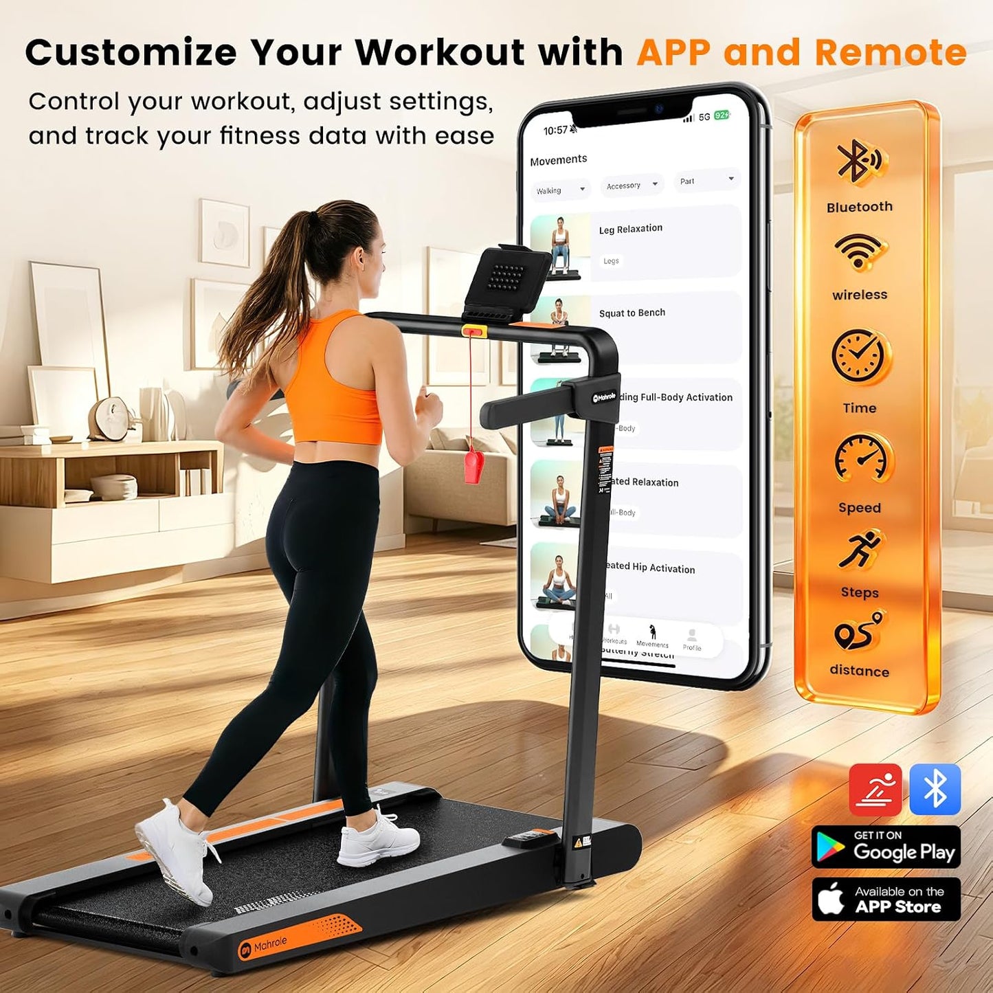 Mahrole Walking Pad with Vibration and lncline,Foldable Walking Pad Treadmill with Remote Control and APP,Powerful 3.0HP Servo Motor Treadmills for Home and Office