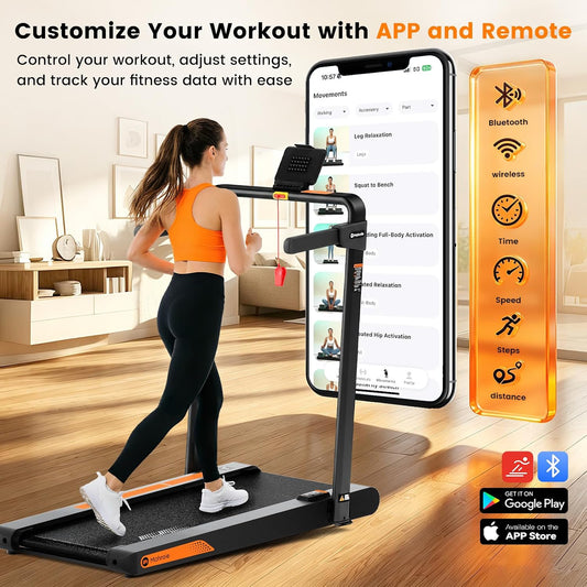 Mahrole Walking Pad with Vibration and lncline,Foldable Walking Pad Treadmill with Remote Control and APP,Powerful 3.0HP Servo Motor Treadmills for Home and Office