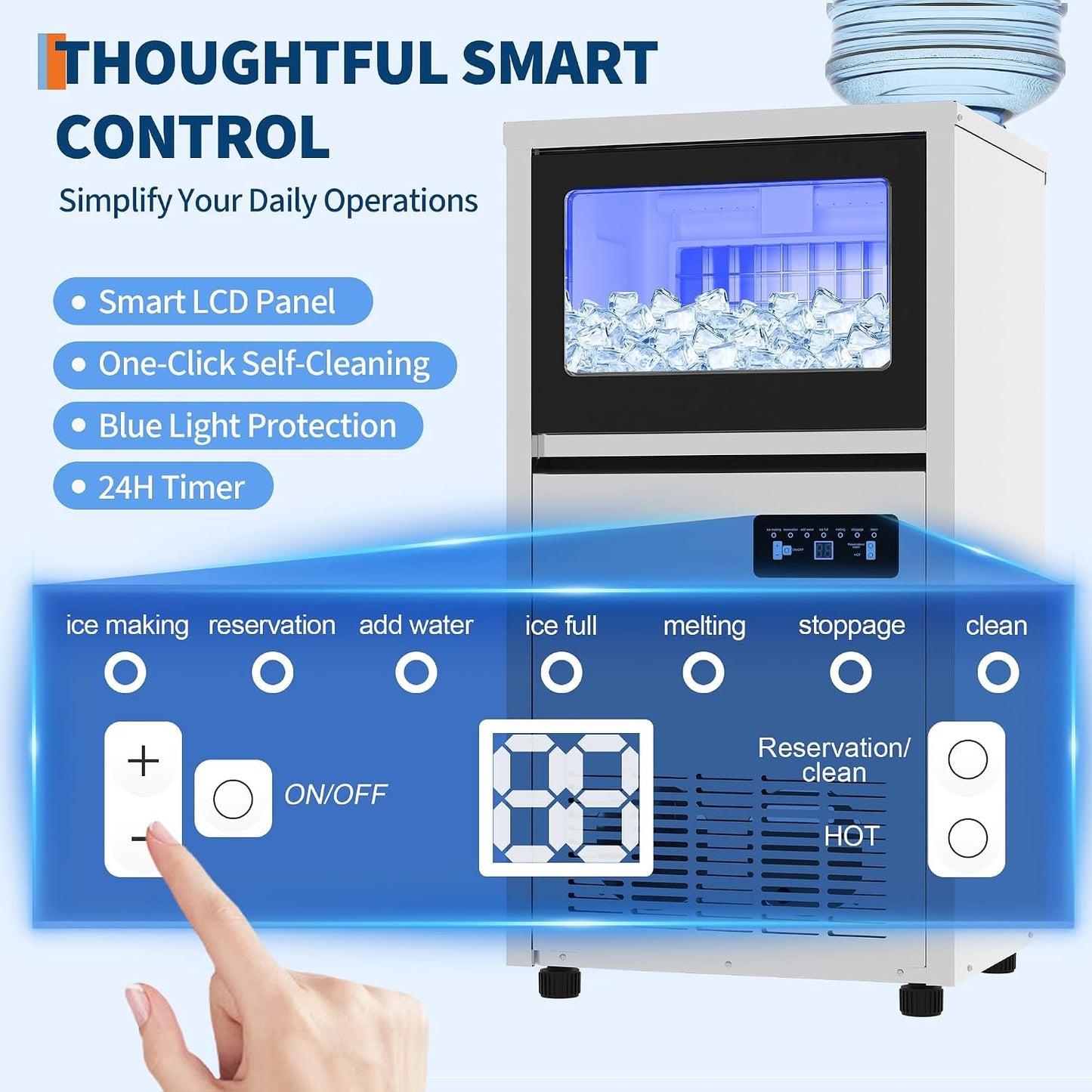 Commercial Ice Maker, 120Lbs Daily Output Ice Machine | 36 Lbs Storage Bin, Dual Water Inlet, One‑Touch Self‑Cleaning, LCD Control Panel, For Bar Cafe Restaurant