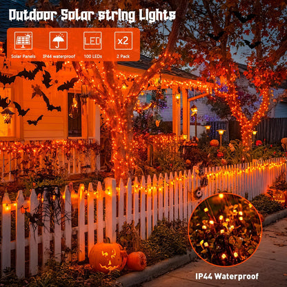 JMEXSUSS 2 Pack 75.5ft Orange Solar Christmas Lights, Total 400 LED Solar String Lights Outdoor Waterproof, 8 Modes Orange Halloween Lights for Tree Patio Garden Thanksgiving Halloween Decorations