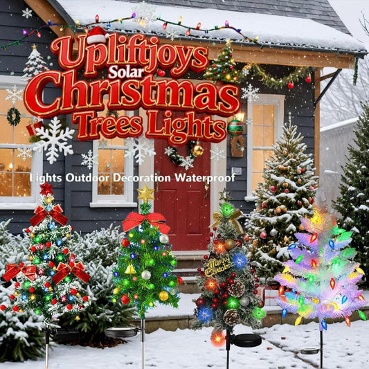 Upliftjoys Solar Christmas Trees Lights Outdoor Decoration Waterproof, Small Solar Power Xmas Tree Pathway Lights, Solared Christmas Stake Lights Yard Decor for Path Lawn Patio (B-1pc)