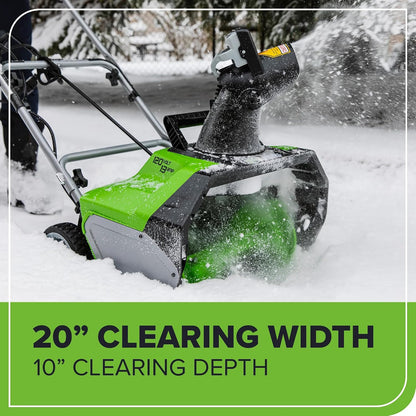 Greenworks 13 Amp 20-Inch Corded Electric Snow Blower-Walk-Behind Snow Thrower with 180° Adjustable Chute & 30FT Throwing Distance & 8" Clearing Depth, Ideal for Driveway, Walkway & Yard Snow Removal
