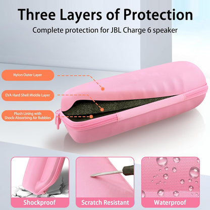 co2CREA Case for JBL Charge 6 Waterproof Portable Bluetooth Speaker, Hard Travel Case with Detachable Shoulder Strap (White Case)