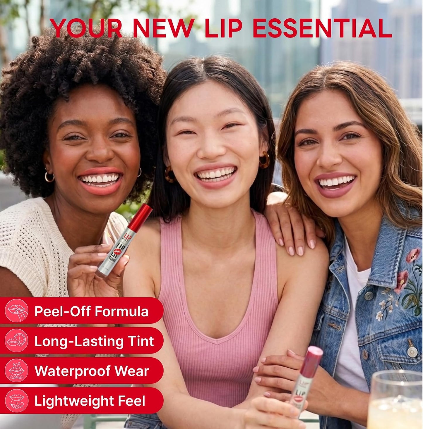 Long-Lasting Lip Stain Set with Peel Off Lip Stain#01 Pink