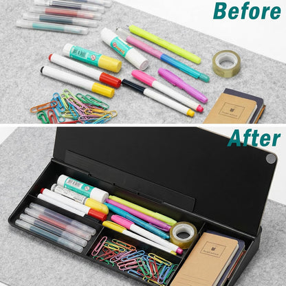 Ideal Swan Glass Desk Whiteboard with Storage, Black Desktop Whiteboard