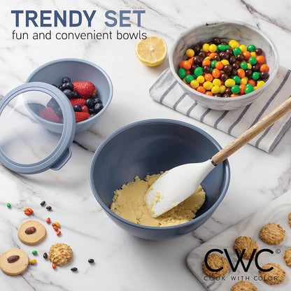 COOK WITH COLOR Mixing Bowls with TPR Lids - 12 Piece Plastic Nesting Bowls Set Includes 6 Prep Bowls and 6 Lids, Microwave Safe Mixing Bowl Set (Green)