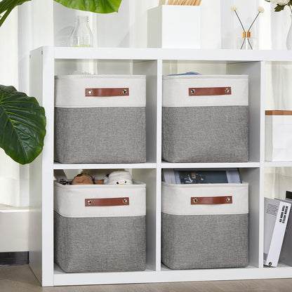 DULLEMELO Storage Baskets for Shelves, Fabric Collapsible Rectangular Storage Bins for Shelves, Closets, Nursery, Home, Office, Empty Gift Baskets (White&Teal)
