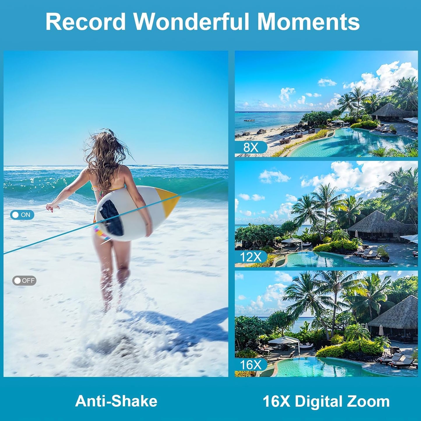 4K Underwater Camera 11FT Waterproof with 32GB Card 56MP Autofocus Selfie Dual-Screen for Snorkeling, Compact Digital Camera 1250mAh Battery (Blue)