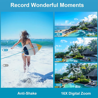 4K Underwater Camera 11FT Waterproof with 32GB Card 56MP Autofocus Selfie Dual-Screen for Snorkeling, Compact Digital Camera 1250mAh Battery (Blue)