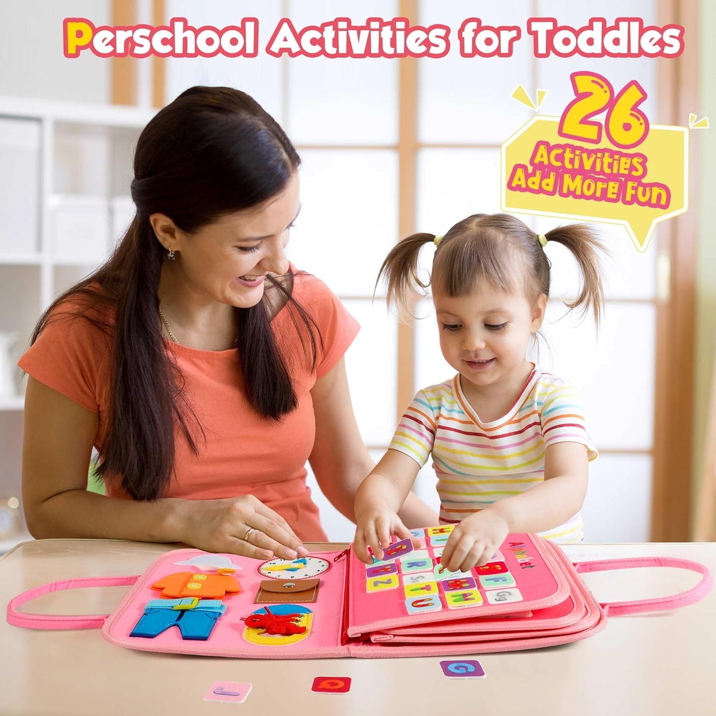Winblo Toddler Busy Board - Montessori Toys for Toddler Girl Birthday Gift, Educational Learning Sensory Busy Book for Girls, Airplane Car Travel Activities Toy for Toddlers