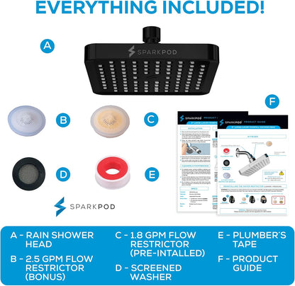 SparkPod Shower Head - High Pressure Rain - Premium Quality Luxury Design - 1-Min Install - Easy Clean Adjustable Replacement for Your Bathroom Shower Heads (Luxury Polished Chrome, 6 Inch Round)
