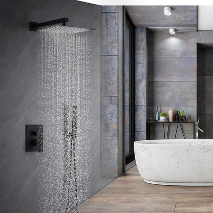 Fransiton Shower System Rain Shower System Set Ceiling Mounted, Rainfall Shower Head with Handheld, Bathroom Shower Kit (Valve Included) (8" - Wall Mount, Matte Black)