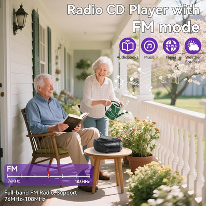 Gueray CD Player Portable Boombox: Home Audio CD Players with Speakers FM Radio AUX Input Support Headphones Playlist Mode PROG Playback for Outdoor Indoor Audiobooks