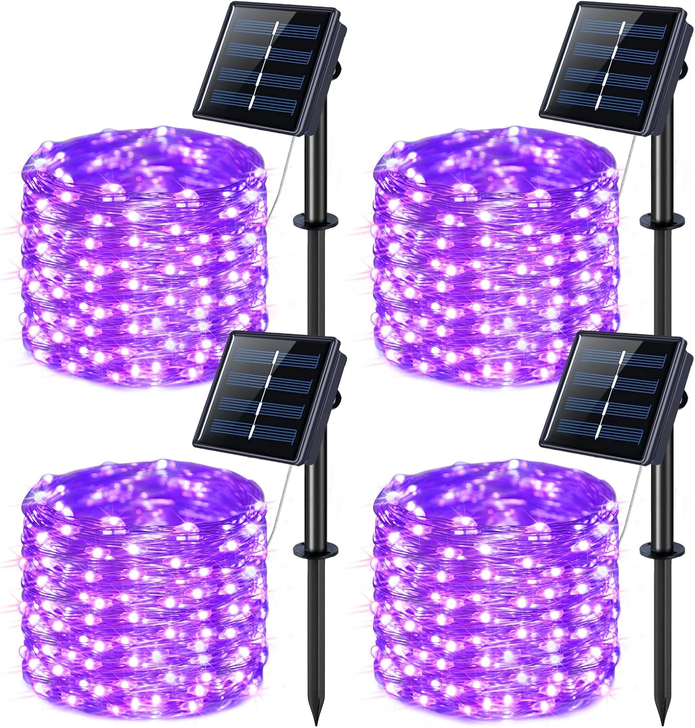 Solar Halloween Decoration Lights, JMEXSUSS 2 Pack 33FT 100 LED Orange and Purple Halloween String Lights, Halloween Lights with 8 Modes for Halloween Tree Yard Outdoor Spooky Party Garden Decorations