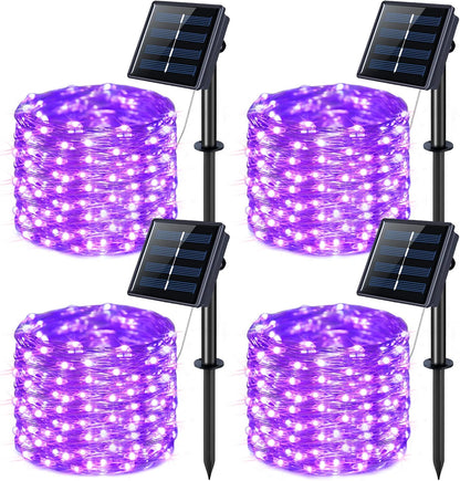 Solar Halloween Decoration Lights, JMEXSUSS 2 Pack 33FT 100 LED Orange and Purple Halloween String Lights, Halloween Lights with 8 Modes for Halloween Tree Yard Outdoor Spooky Party Garden Decorations