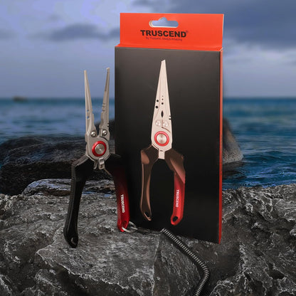 TRUSCEND Lockable Handy Fishing Pliers with Innovative Ergonomic Handle, Saltwater Corrosion Resistant Teflon Coated Fishing Tool, Multi-Function Fishing Gear with Mo-V Cutter, Amazing Fishing Gift