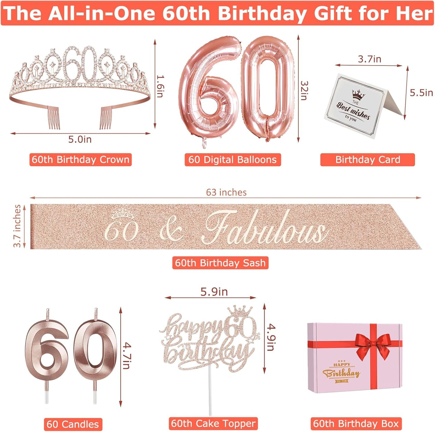 65th Birthday Decorations for Women, Including 65th Birthday Sash and Crown, Cake Topper and Candles, Number Balloons Rose Gold, 65 Year Old Gifts for Women