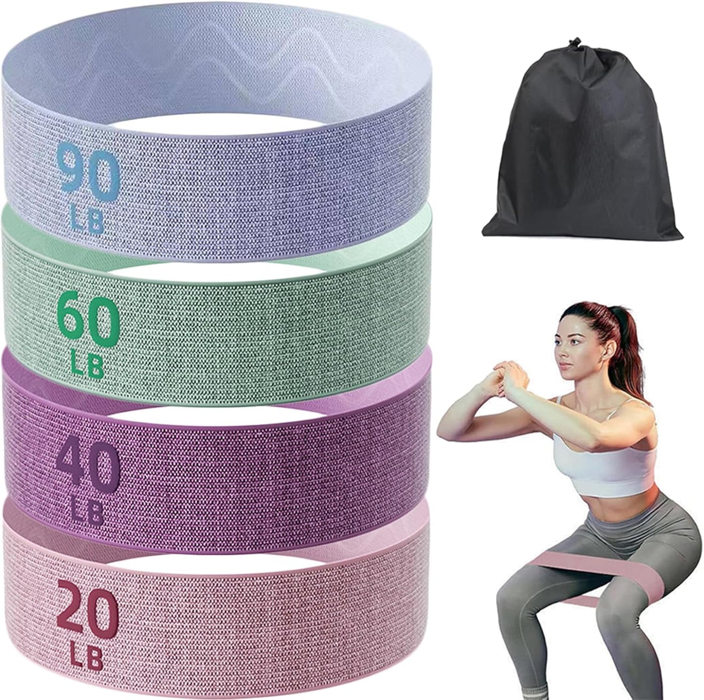 Fabric Resistance Bands Set for Women & Men, 4 Pack Workout Booty Bands | 4 Resistance Levels Exercise Bands, Built in Silicone Non-Slip, For Glutes, Legs, Squats, Yoga, Pilates and Strength Training