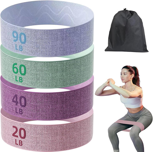 Fabric Resistance Bands Set for Women & Men, 4 Pack Workout Booty Bands | 4 Resistance Levels Exercise Bands, Built in Silicone Non-Slip, For Glutes, Legs, Squats, Yoga, Pilates and Strength Training
