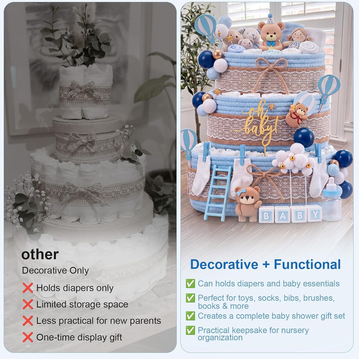 Sosation Baby Shower Empty Gift Basket Set Kit for Baby Diaper Cake