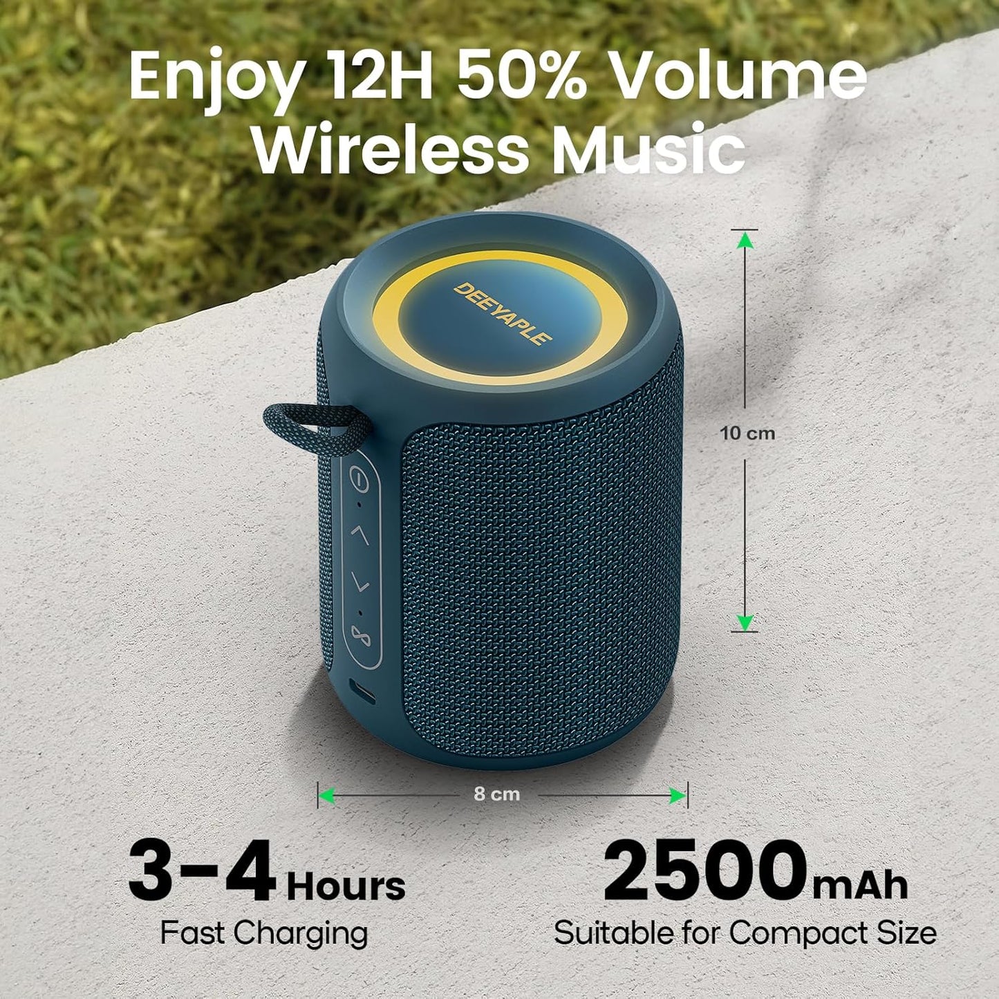Deeyaple Portable Bluetooth Speaker, IP67 Waterproof Mini Bluetooth Speaker Wireless V5.3 with Stereo Sound,All Day,TWS Pairing,LED Light,Gift for him/her (Black)