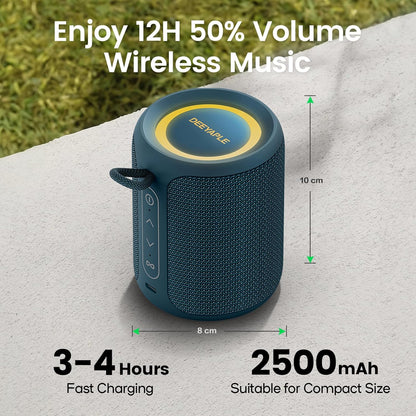 Deeyaple Portable Bluetooth Speaker, IP67 Waterproof Mini Bluetooth Speaker Wireless V5.3 with Stereo Sound,All Day,TWS Pairing,LED Light,Gift for him/her (Black)