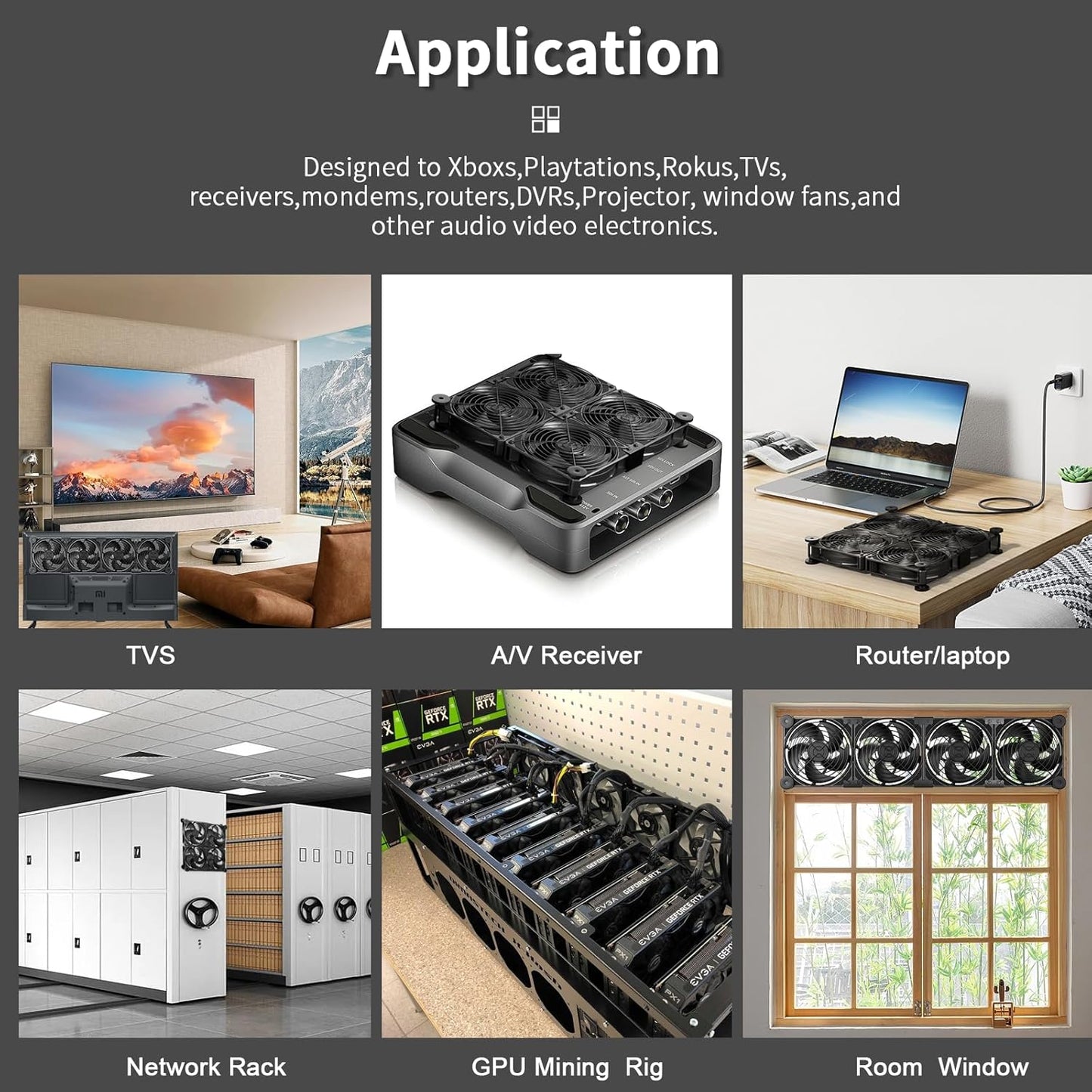 upHere Big Airflow 4 x 120mm x 25mm Computer Fan with AC Plug Cabinet Fan 100V 240V AC Power Supply,DC 12V 5 Speed Controller, for Router Mining Machine Chassis Server Workstation Cooling