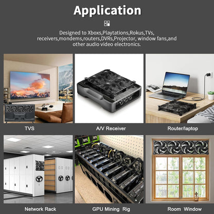 upHere Big Airflow 4 x 120mm x 25mm Computer Fan with AC Plug Cabinet Fan 100V 240V AC Power Supply,DC 12V 5 Speed Controller, for Router Mining Machine Chassis Server Workstation Cooling