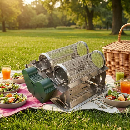 Electric Barbecue Grill Cage Compact Rotating Basket Grill Rust-Resistant for Tabletop